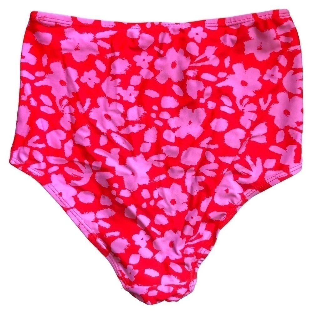 NEW - ISLANDER - Red & Lavender Floral High Rise Waist Bikini Bottom - Size XS